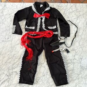 Kids Black Mariachi Costume with Red Bow and Sash